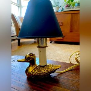 Vintage heavy brass duck night light, bookshelf lamp, 10”, brass shade, lux